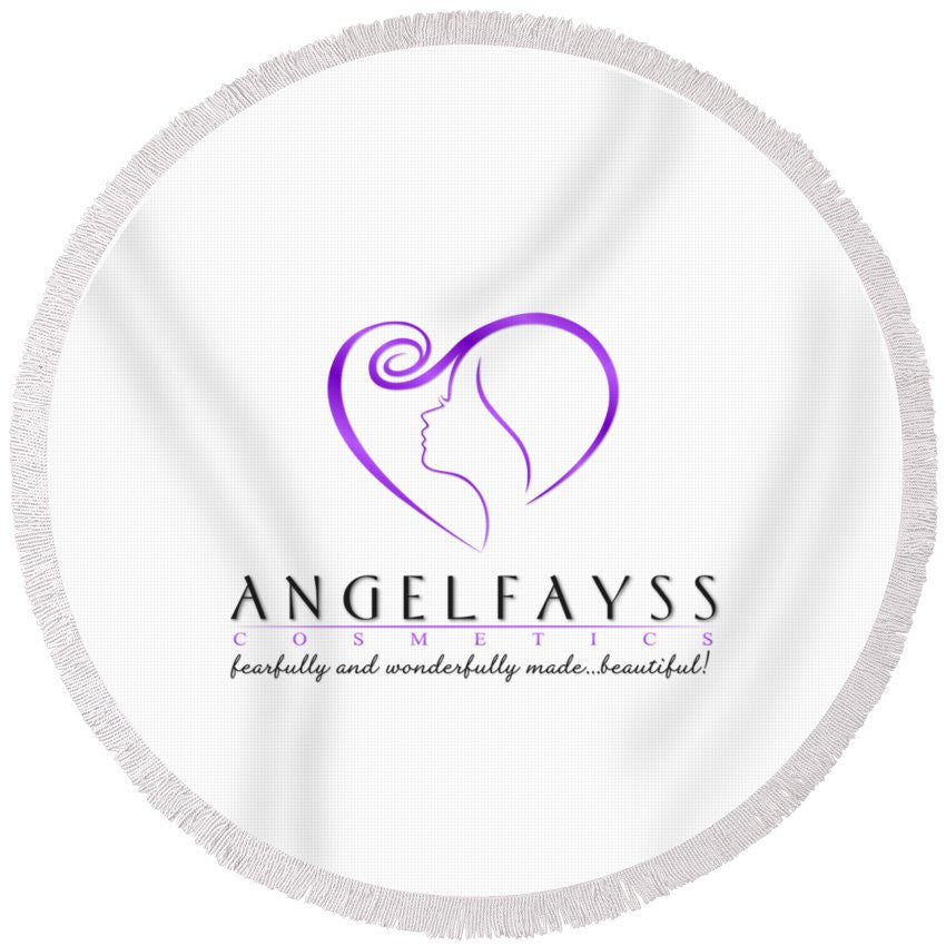 Purple & White AngelFayss Round Beach Towel