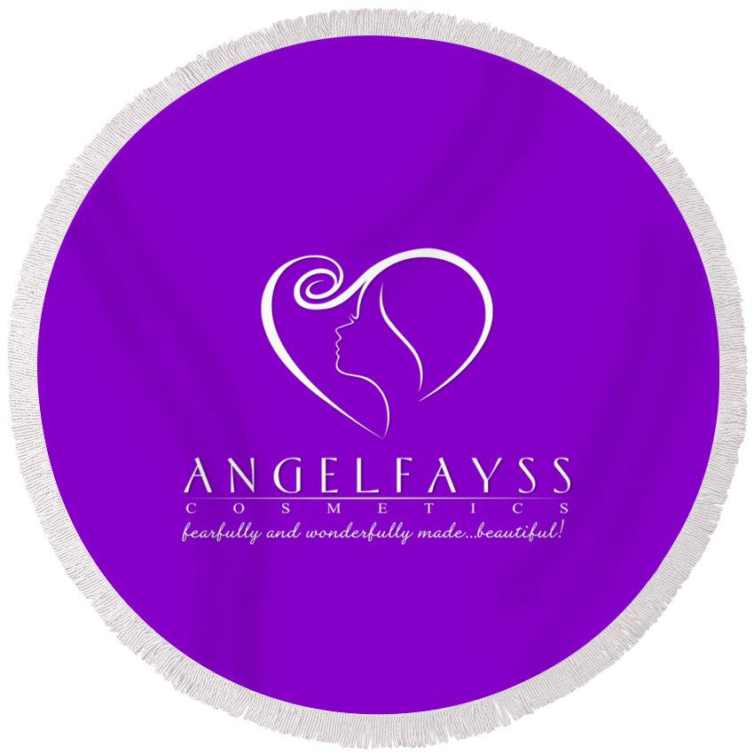 White & Purple AngelFayss Round Beach Towel