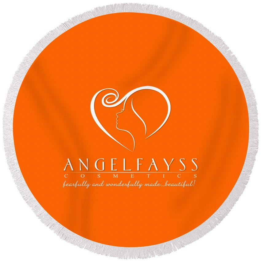 White & Orange AngelFayss Round Beach Towel