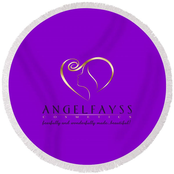 Gold, Black & Purple AngelFayss Round Beach Towel